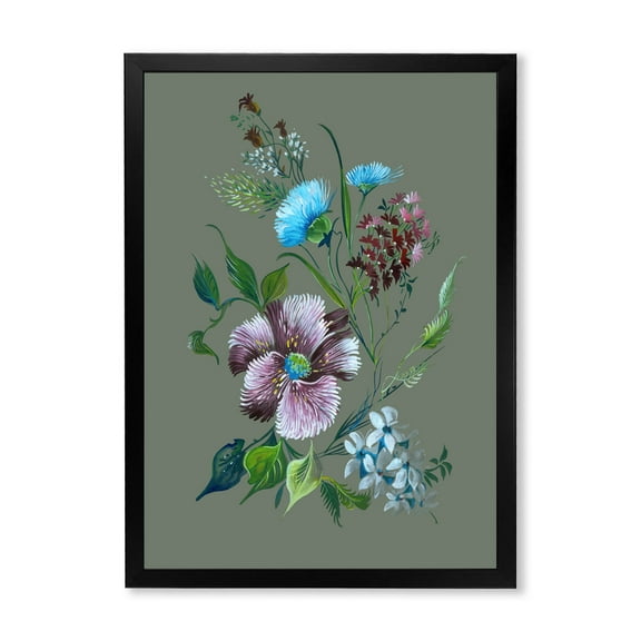 Turquoise and Purple Spring Flowers 30 in x 40 in Framed Painting Canvas Art Print, by Designart