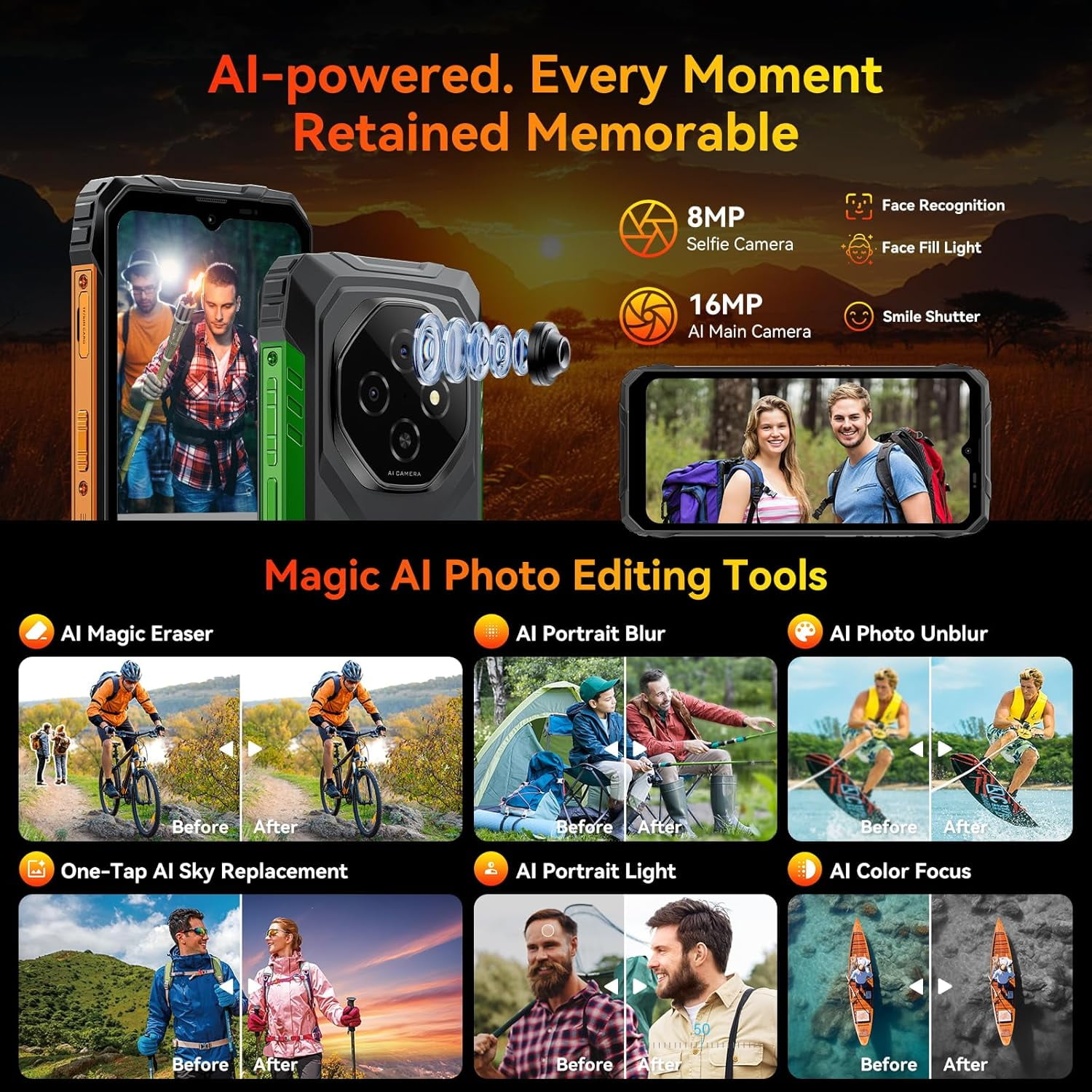 Blackview Fort1 Rugged Smartphone,10000mAh,12GB RAM+256GB/2TB Rugged Phone,Android 15 Phone,16MP AI Camera, 6.56'' 90Hz Display, IP68/69K Waterproof Smartphone NFC, Face ID, Black