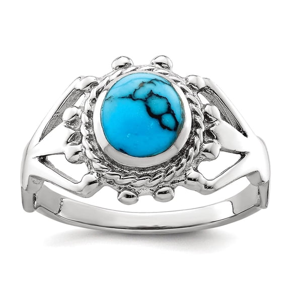 925 Sterling Silver Rhodium Plated Simulated Turquoise Ring Size 7 2mm Wide Ring for Women