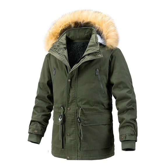 Sherpa Jackets for Men for Cold Winter with Hood, Winter Jacket Military Jacket Fleece Lined Warm Cargo Jackets Removable Hood Cotton Work Coat