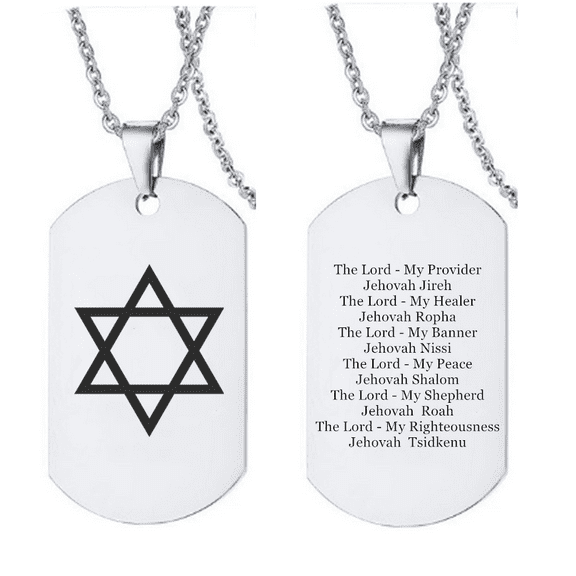 Jewish Star of David Names of God Prayer Necklace Stainless Steel Jew Lords Jehovah Protection Pendant Chain Israelite Jewelry Religious Gifts for Men Women, Silver