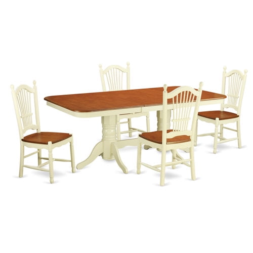 East West Furniture 5 Piece Kitchen Table Set- a Rectangle Dining Room Table and 4 Dining Chairs, Buttermilk & Cherry