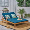Blue, variant on Samantha Double Chaise Lounge for Yard and Patio, Acacia Wood Frame