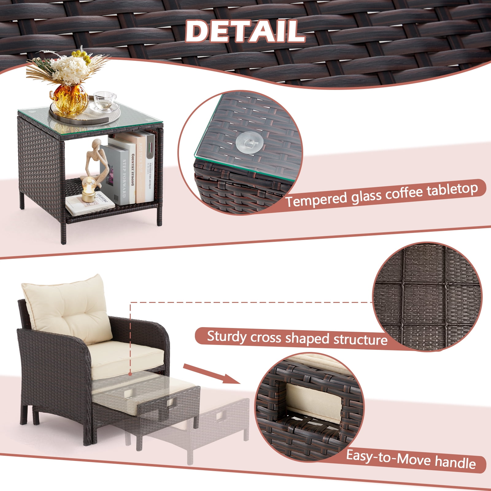 AVAWING 5 Piece Patio Furniture Set, Outdoor Rattan Conversation Sofa Set, Wicker Couch Set, Khaki