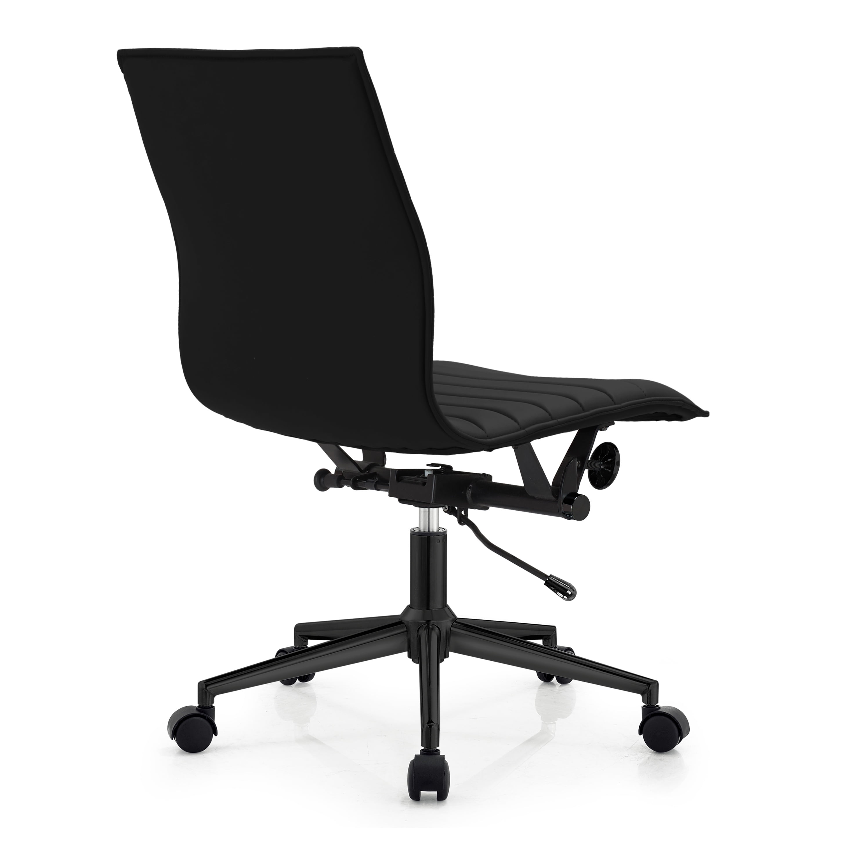 2xhome All Black Mid Century Contemporary Executive Office Chair Mid back PU Leather Rest Arms Tilt Adjustable Height With Wheels Back Support Task Chrome Armless Ergonomic, Set of 1, 1 piece