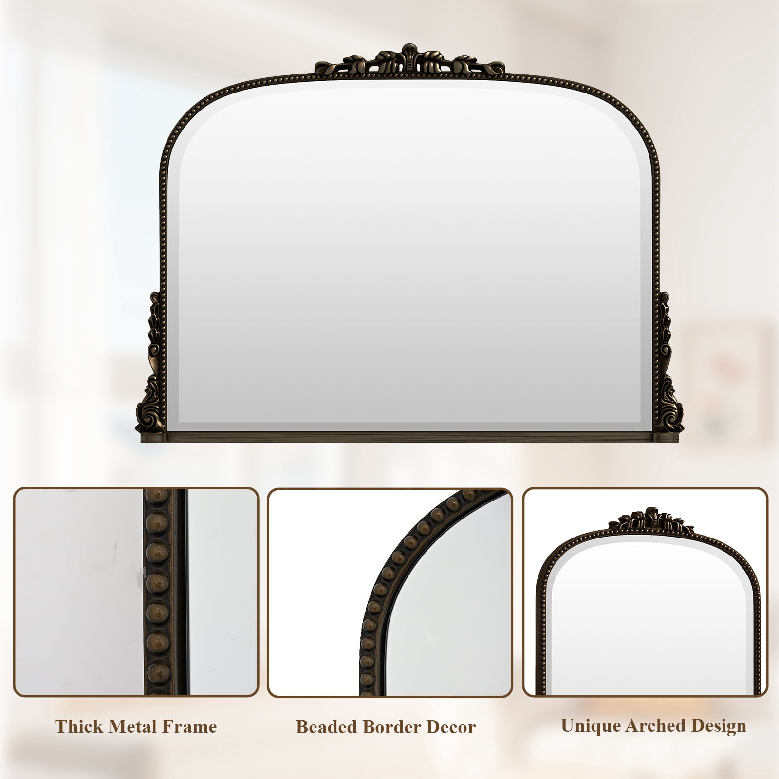 GRAHMCY 36"x 27" Bathroom Mirror Arched Vanity Mirror Decor Wall Mirror Vintage Mirror, Antique Bronze