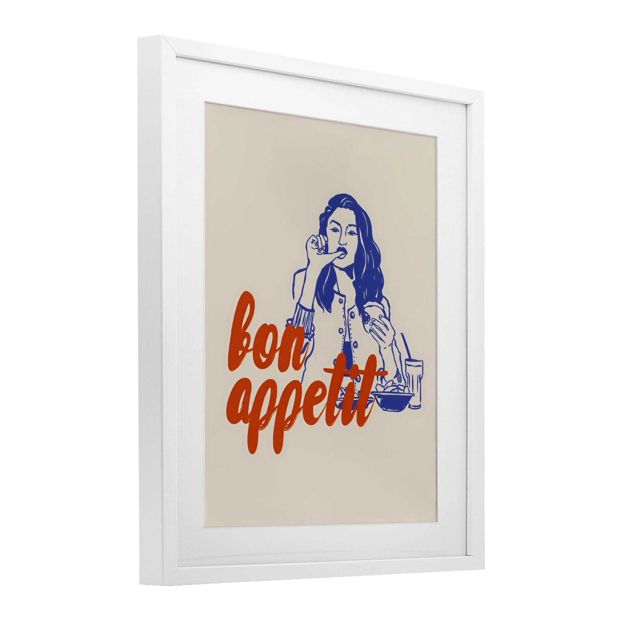 Stupell Industries Bon Appetit Woman Enjoying Meal White Framed Print Under Glass, design by The Prints Vibe