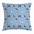 thumbnail image 1 of Cartoon Animal Throw Pillow Cushion Cover, Skating Funny Penguins Fun Activity Cheerful Smiling Mascots Cute Couple, Decorative Square Accent Pillow Case, 18 X 18 Inches, Multicolor, by Ambesonne, 1 of 2