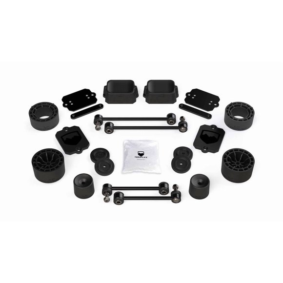 Fits 2018-2023 Jeep Wrangler JL Teraflex Lift Kit Suspension 1365300 3 Inch Front Lift; 2-1/2 Inch Rear Lift; Without Shock Absorbers In Kit - Shock Change Necessary; Black Components