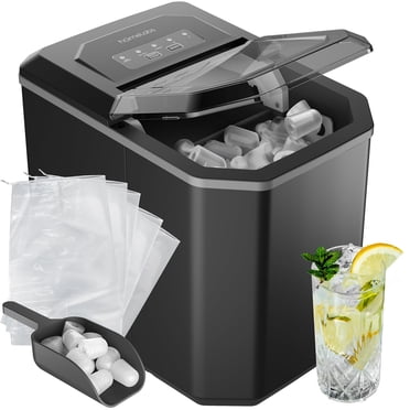 hOmeLabs Countertop Ice Maker – Compact Bullet Ice Machine, 2 Ice Sizes, 26 lbs/Day, Self-Cleaning – Includes Ice Scoop & 5 Ice Bags – Sleek Black Portable Ice Maker for Home & Kitchen