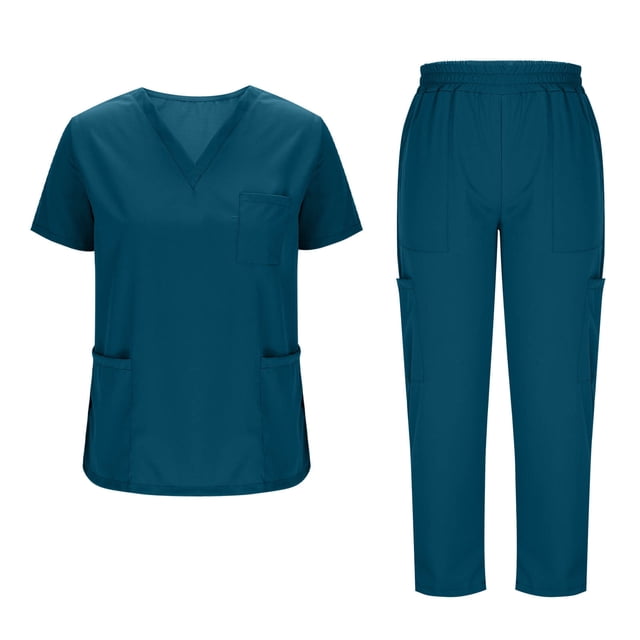 Neewe Scrubs Set for Women Nurse Uniform Jogger Suit Stretch Top & Pants with Drawstring Medical Nursing Uniform Set