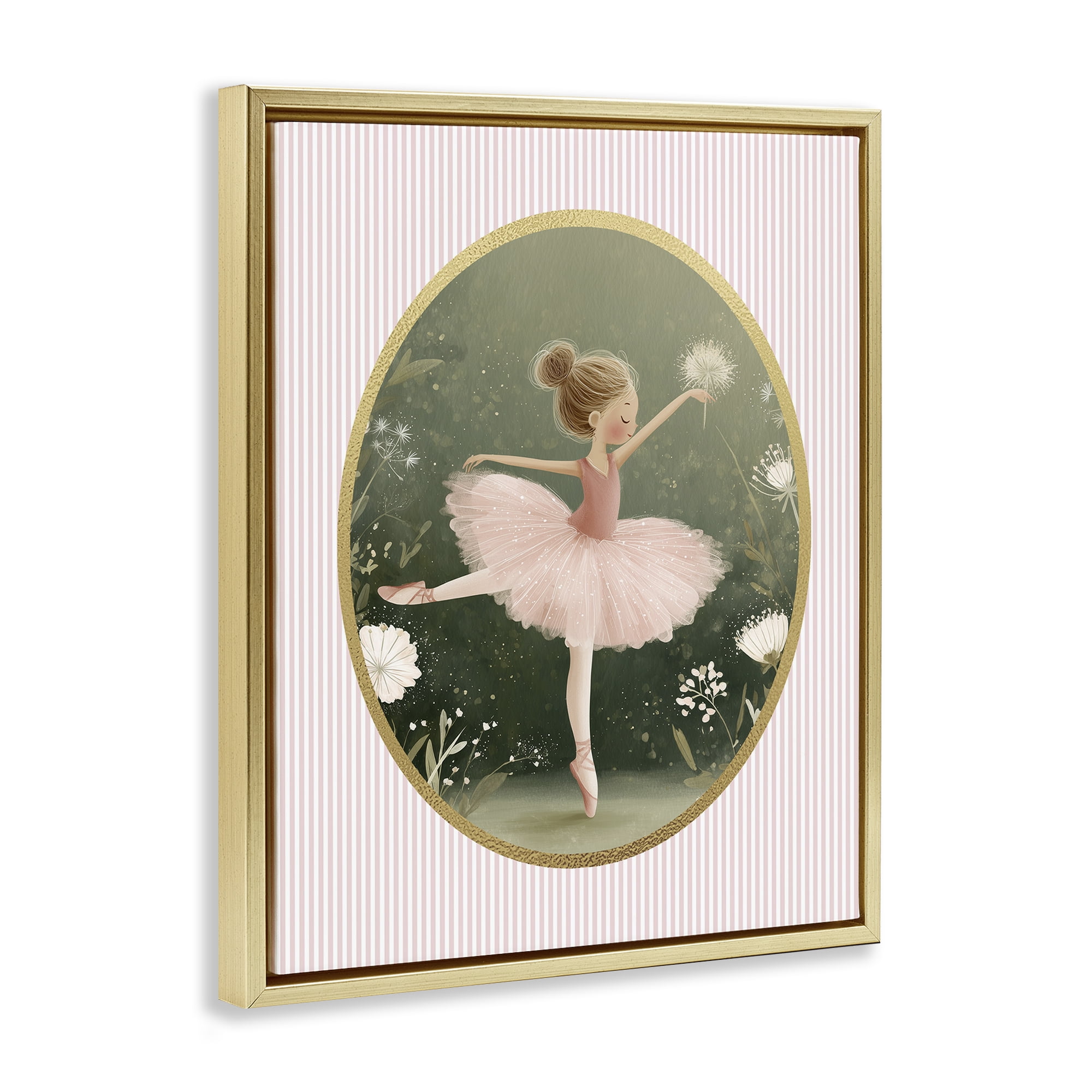 Stupell Industries Green & Pink Ballerina Gold Framed Floater Canvas Wall Art, design by Christine Simpson Art