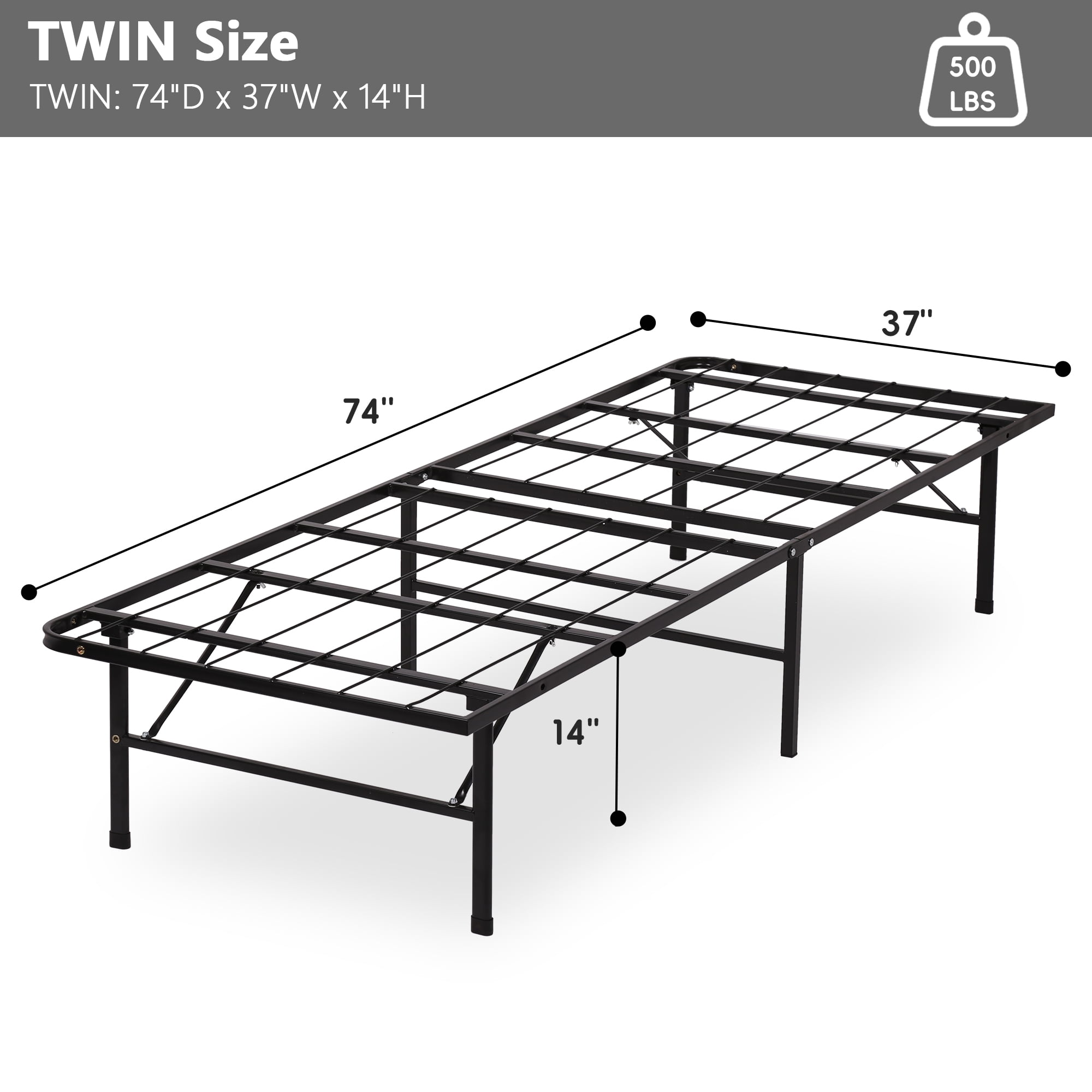 YRLLENSDAN Foldable Bed Frame Twin Bed Frames Twin Platform Bed Frame Twin Metal Bed Frame with Storage Noise Free 500LBS Capacity