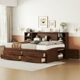 thumbnail image 2 of Classic Captain Bed with 4 Drawers and Storage Headboard, Wooden Platform Bed with Build-in Storage Cabinets, Captain Bed Frame Bedroom Furniture, Antique Brown, 2 of 9