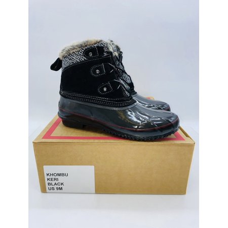 Khombu Women's Keri Suede and Faux Fur Lace-Up Winter Boots - Black US 9M