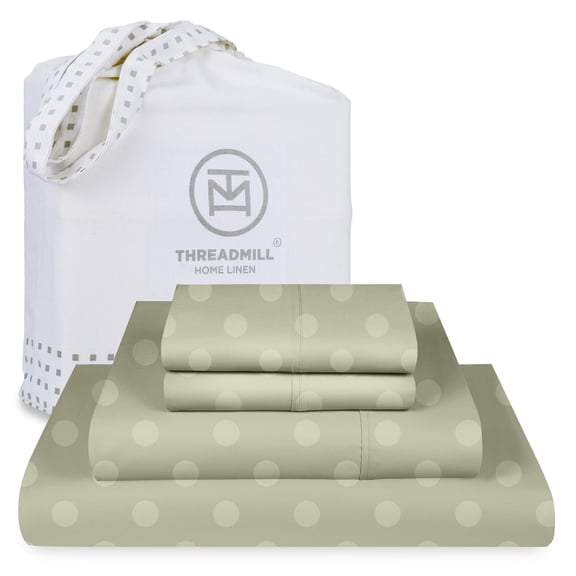 Threadmill Cotton Full Size Sheet Set | 100% Cotton Sheets for Full Size Bed | Damask Jacquard Full Bed Sheets Set with 16” Deep Pocket | Soft Sateen Weave 4-Piece Cooling Bedding Set | Sage Green