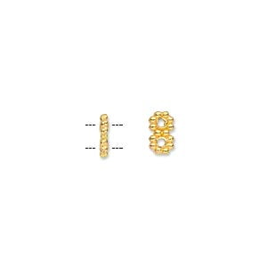 

Spacer gold-finished pewter (zinc-based alloy) 7x4mm 2-strand double-sided rectangle. Sold per pkg of 100.