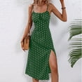 thumbnail image 7 of Lovskoo Women's 2024 Summer Casual Boho Sundress Polka Dot Spaghetti Straps Split Hem Scoop Neck Floral Ruched Cute Midi Dresses Olive Green S, 7 of 7