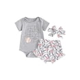 thumbnail image 2 of Baby Girls 3Pcs Summer Outfit Short Sleeve Romper + Baseball Shorts + Headband Set Newborn Clothes, 2 of 10