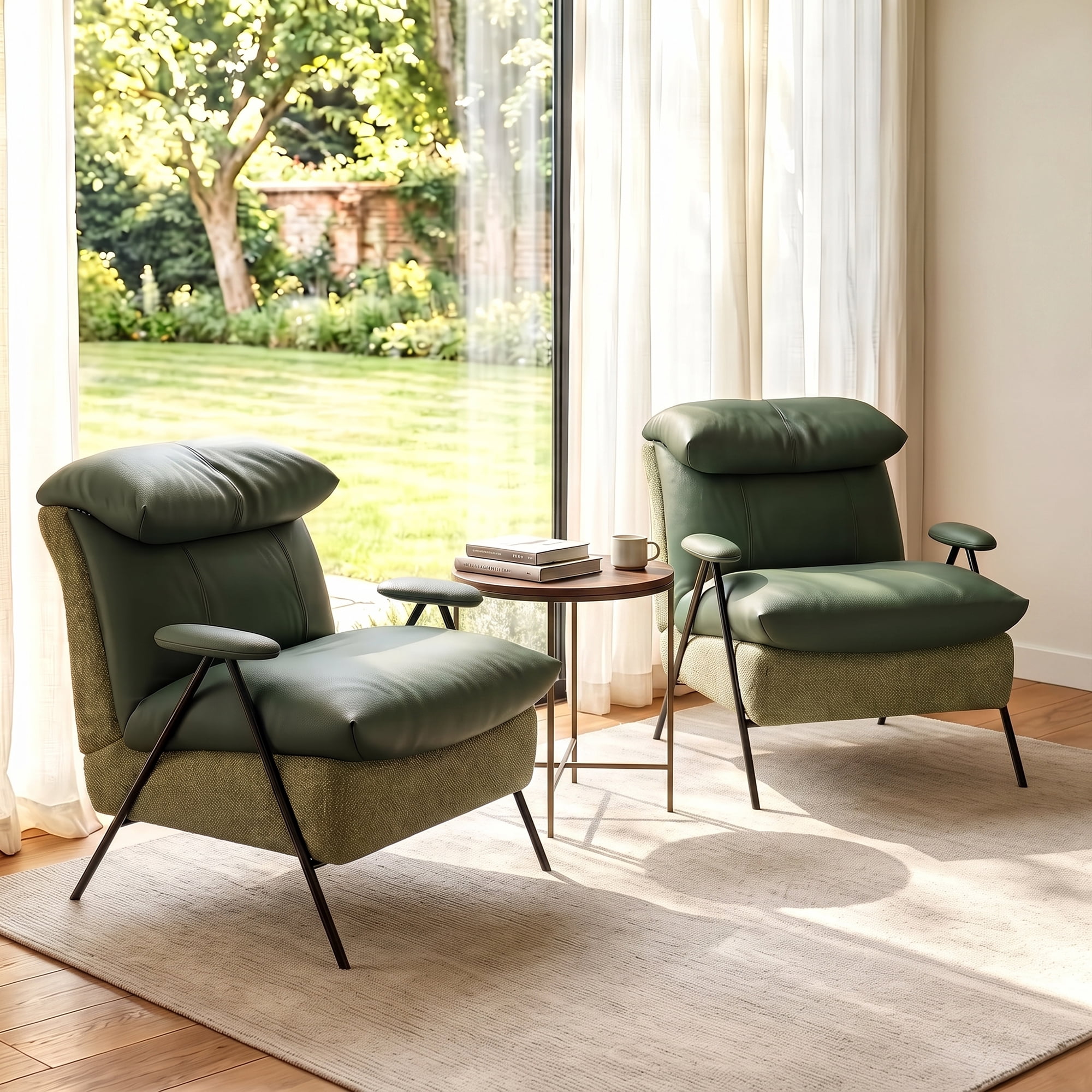 Aukfa PU Accent Chair, Modern Upholstered Armchair with Thick Padded Seat and Back for Living Room & Bedroom, Green
