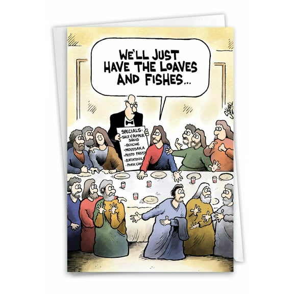 NobleWorks Easter Greeting Card with 5 x 7 Inch Envelope (1 Card) Loaves and Fishes 0021