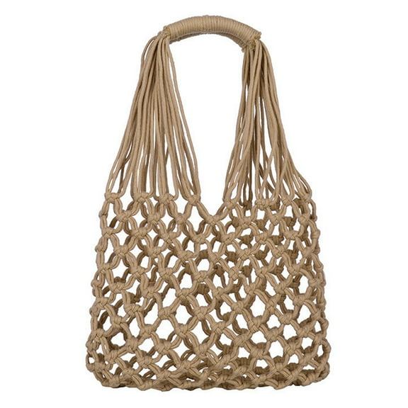 Zehuanyu Handmade Brown Woven Grocery Bag Kit with Sling Bracelets for Shopping