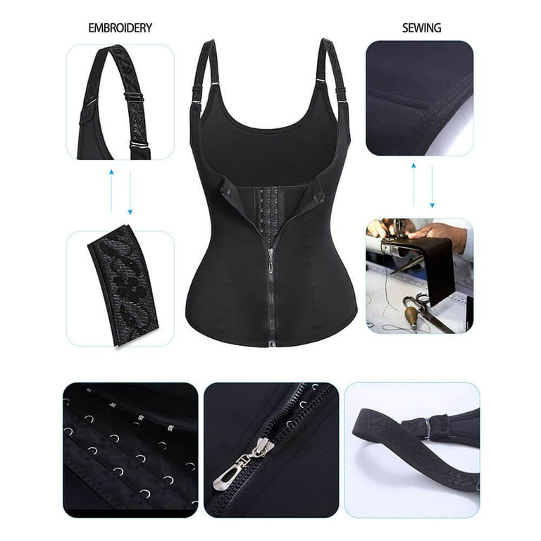 QCOTNG Waist Trainer Vest for Women,Zipper Corset Body Shaper for Tummy  Control Cincher Tank Top with Straps Black at  Women's Clothing store