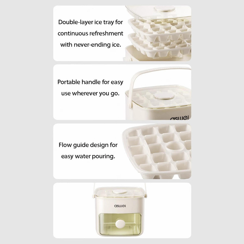 Premium Ice Cube Tray - Freezer Ice Tray Ice Mold Ice Maker for Drinks Whiskey Beer Cocktail Coffee, Transparent Sealed Lid Design for Keep Ice Clean, With Ice Tongs and 2 Ice Trays Storage