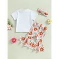 thumbnail image 4 of Bagilaanoe 2pcs Toddler Baby Girl Long Pants Set Letter Print Short Sleeve T-shirt Tops + Flower Flare Trousers + Headband 6M 12M 18M 24M 3T 4T Kids Casual Outfits, 4 of 8