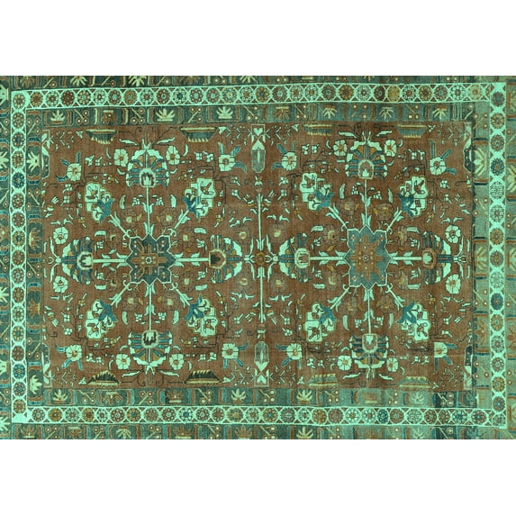 Ahgly Company Machine Washable Indoor Rectangle Persian Turquoise Blue Traditional Area Rugs, 3' x 5'