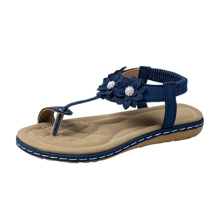 

Nrmvnmi Women Flats Shoes Dressy Summer Cushion Flats Sandals Clip Toe Trendy Rhinestone Flip Flops with Elastic Band Blue Mothers Day Gifts
