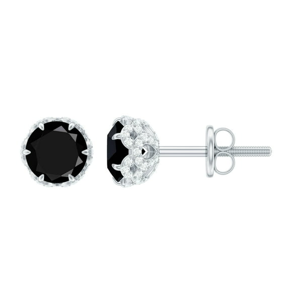 Rosec Jewels Designer Black Onyx Stud Earrings - AAA Quality - Black Onyx Diamond Earrings for Women - with Jewelry Box, 925 Sterling Silver
