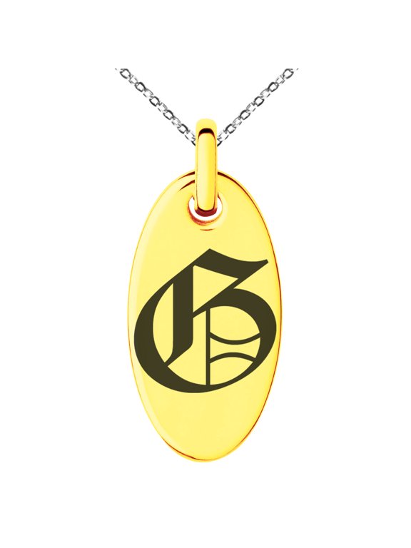 Stainless Steel Letter G Initial Old English Monogram Engraved Small Oval Charm Pendant Necklace