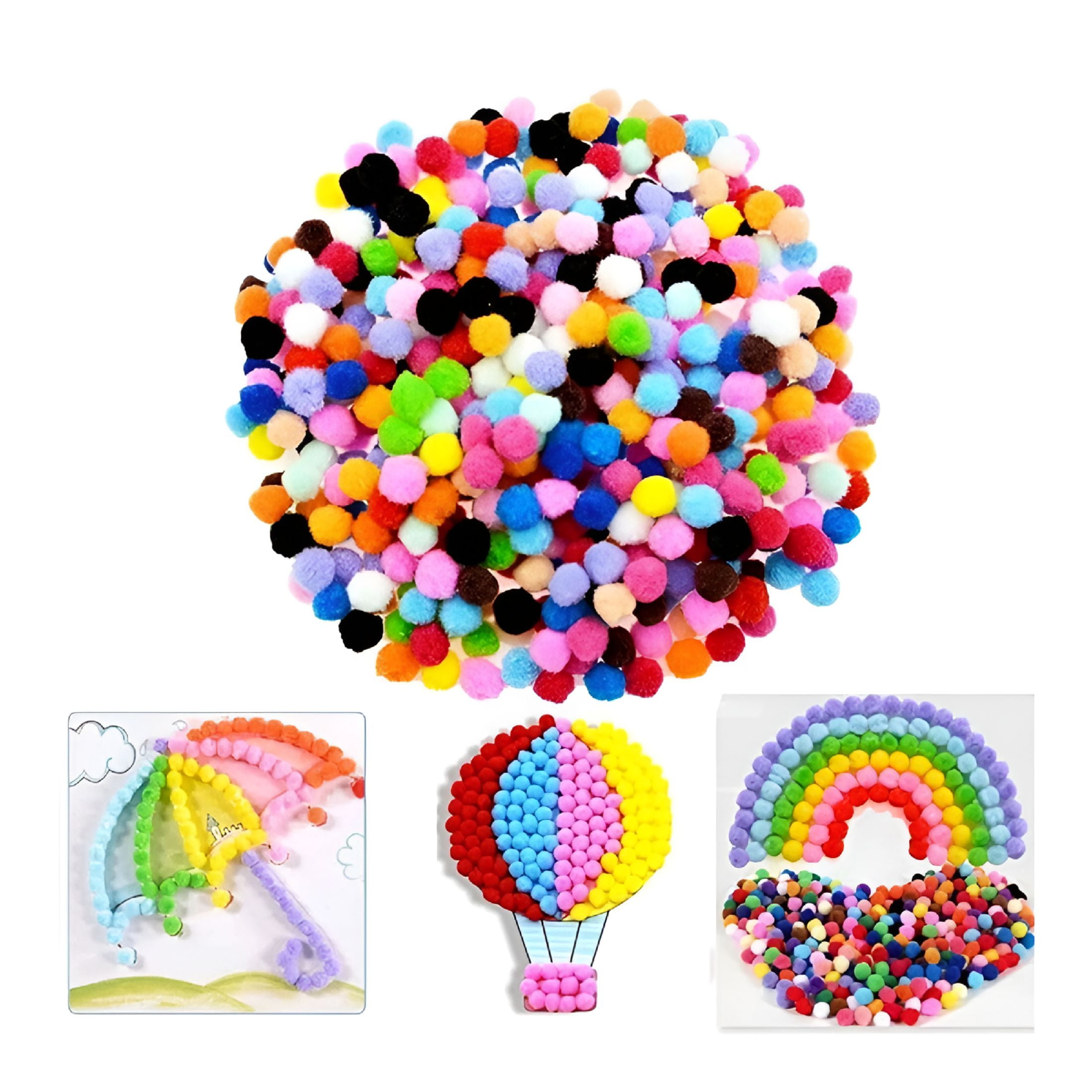 Caydo 300 Pompon Assortiti 2,5 Cm Per Craft E Decorazioni, Colori Vari, Morbidi - 2