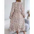 thumbnail image 3 of Elegant Floral Dress Woman 2025 Autumn Winter V Neck Long Flared Sleeves Ruffled Maxi Dress, 3 of 7