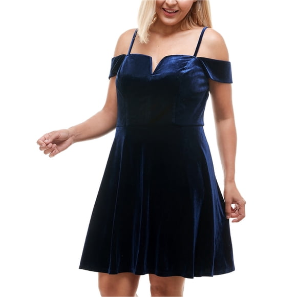City Studio Womens Velvet Off-Shoulder Dress, Blue, Plus Size, 22W