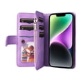 thumbnail image 6 of Allytech Flip Wallet Case for iPhone 15 Plus, Vintage PU Leather Folio Stand Shockproof Zipper Pocket 9 Cards Slots Protective Wallet Case Cover for Apple iPhone 15 Plus 6.7" - Purple, 6 of 13