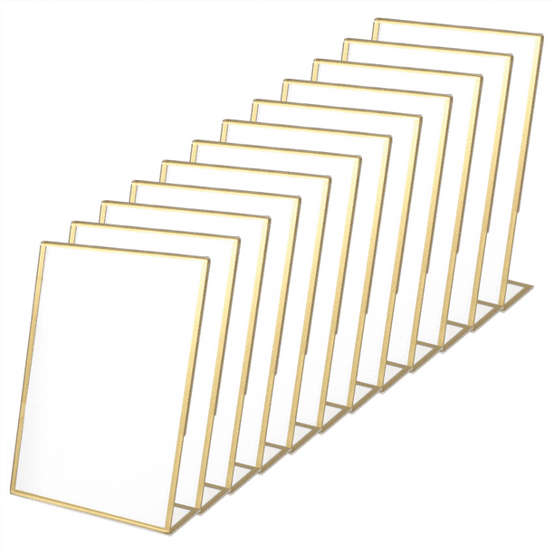 12 Piezas de Soporte para Letreros de Acrílico, de Fotos Dorado de Doble Cara con Soporte Vertical, Soporte para Números de Mesa de Boda, Soporte para Menú