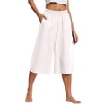 thumbnail image 2 of High Waist Flowy Linen Capris For Women Elastic Waistband Side Pockets Loose Fit Summer Casual Lounge Pedal Pushers White 4XL, 2 of 5