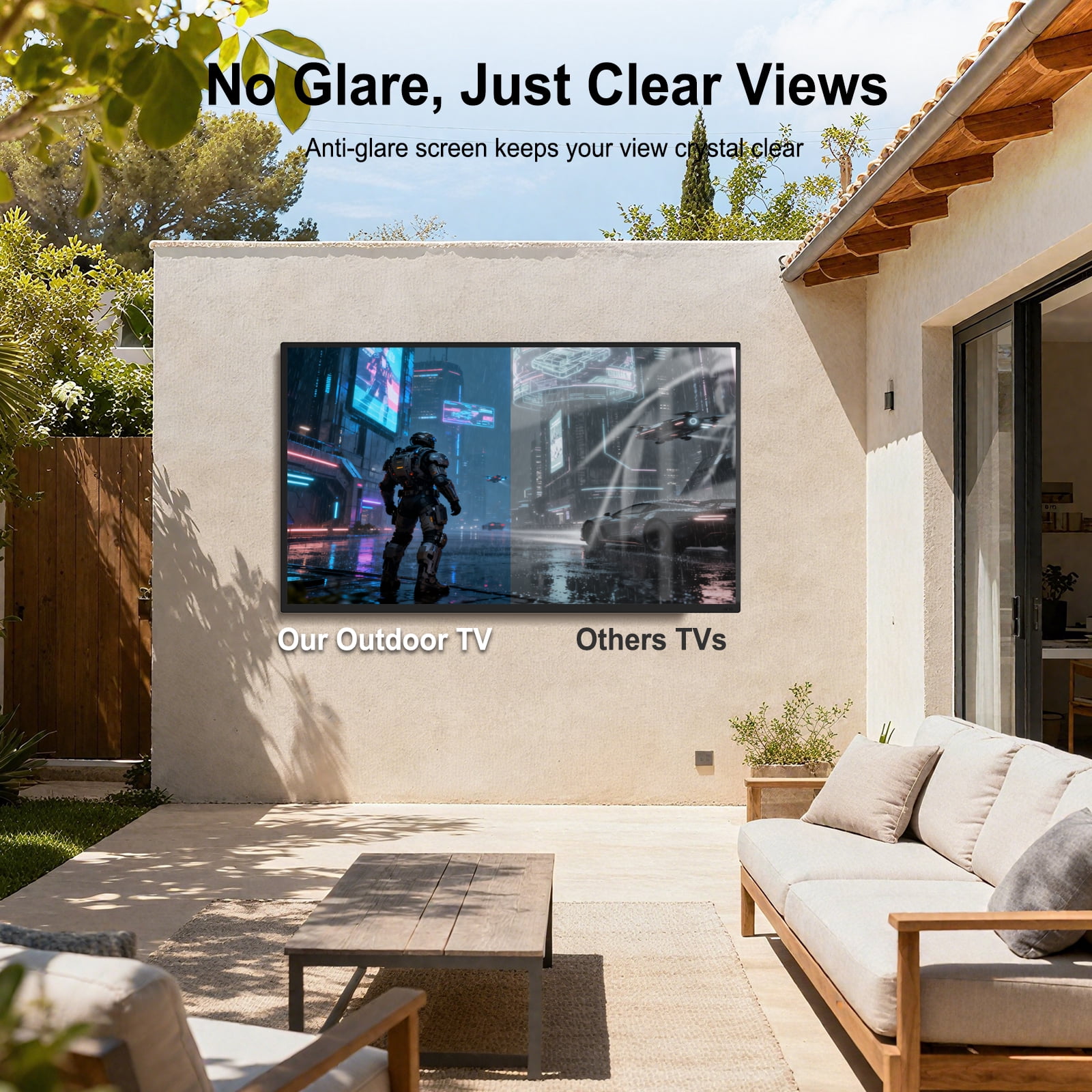 65Inch 4K Google Smart TV, 1000nits High Brightness Outdoor TVs, IP65 Waterproof TV, Voice Assistant Remote, Compatible with Dolby, Wide Viewing Angle Smart TV, Suitable for Partial Sun