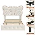 thumbnail image 7 of Homfa Twin Size Velvet Upholstered Bed with LED Lights, Floating Platform Bed Frame with Butterfly Crystal Button Tufted Headboard, Beige, 7 of 7