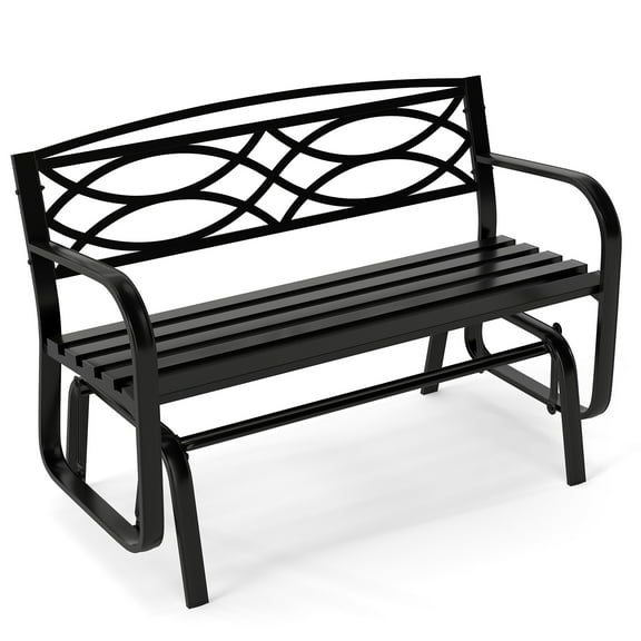 Gymax 2-Person Glider Bench w/ Metal Frame Armrests Geometric Backrest Outdoor