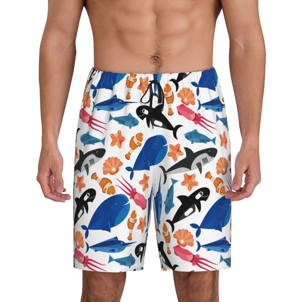 Fotbe Cute Sea Animals Pantalones Cortos de Pijama para Hombre, Ropa de Dormir, Pantalones de Pijama Cortos para Hombre-Small
