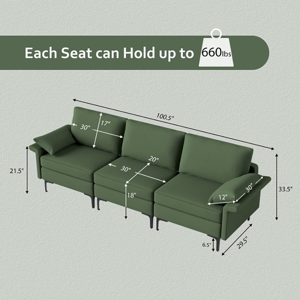 Finihen Sectional Sofa Couch, 3-Seat Sofa, Large 3-Seat Sofa Sectional with Metal Legs for 3-4 people, for Living Room, Bedroom, Army Green Finihen Sectional Sofa Couch, 3-Seat Sofa, Large 3-Seat Sofa Sectional with Metal Legs for 3-4 people, for Living Room, Bedroom, Army Green