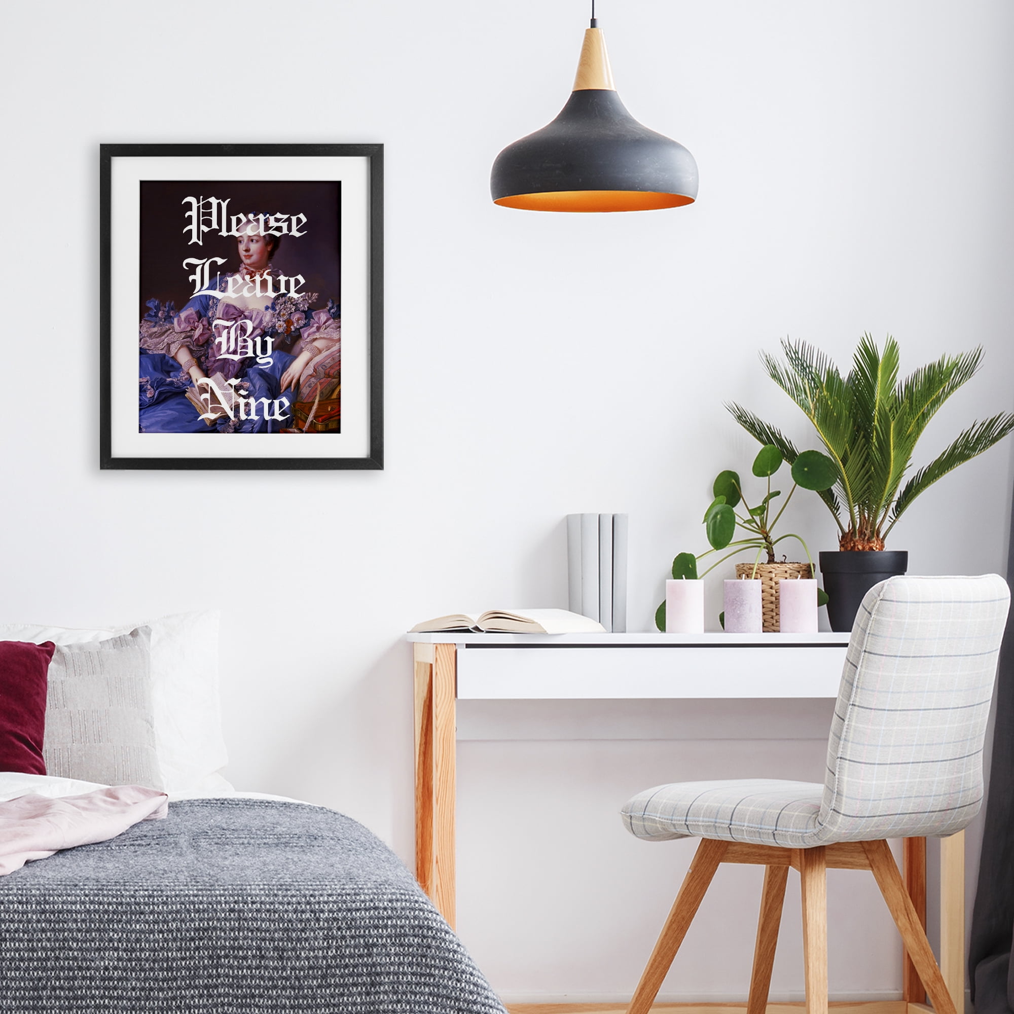 Please Leave By Nine Black Framed Print Under Glass, design by Lil' Rue