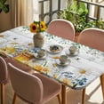 thumbnail image 3 of Daisy Spring Floral Table Cloths for 5 Foot Rectangle Tables, Farmhouse Botanical Green Leaves Wooden Patio Waterproof Elastic Fitted Tablecloths, Washable Rectangular Table Cover for Camping, 3 of 8