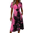 thumbnail image 4 of Halloween Dresses for Women Spider V Neck Bat Vintage Wrap Dresses Ghost Short Sleeve Fall Wedding Guest Dress M, 4 of 5