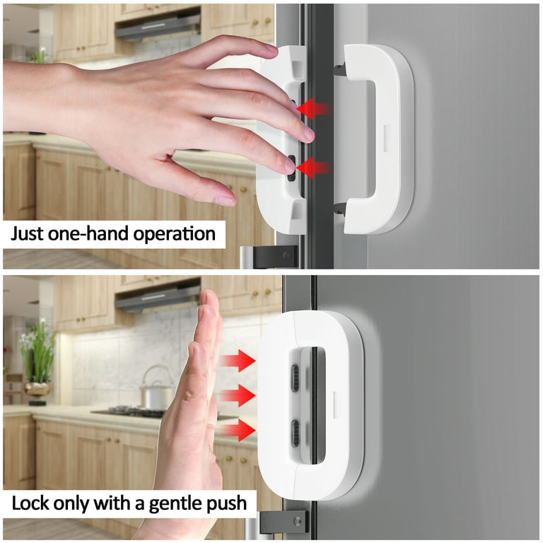 WeGuard 4 Pack Child Safety Refrigerator Fridge Freezer Front Door Lock Side Latches, Baby Proof Cabinet Locks Adhesive Latches for Doors No Tools