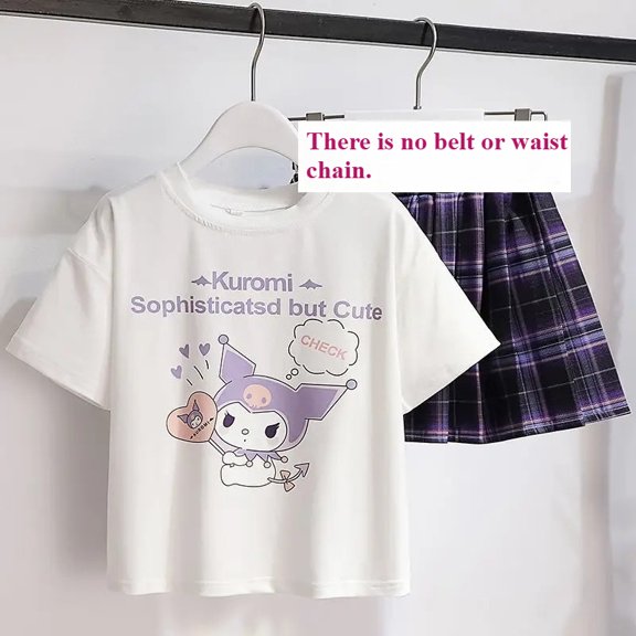 Sanrio Kuromi T-shirt Short Skirt Suit College Style Uniform Suit Short Sleeve