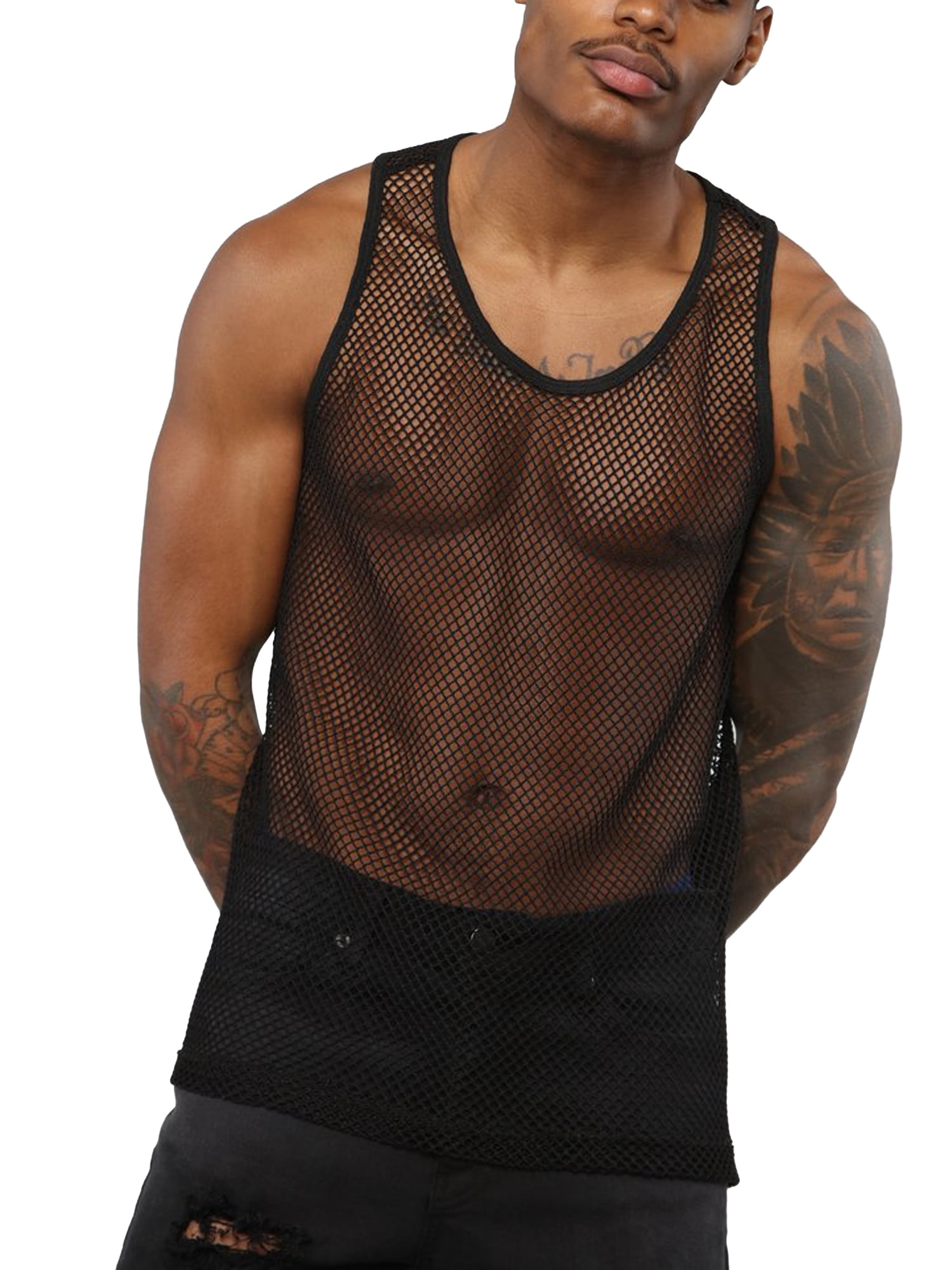 Xiaodriceee Mens Mesh Sheer T-shirt Tank Top See Through Nightwear Clubwear  Undershirt (Black,XL) - Walmart.com